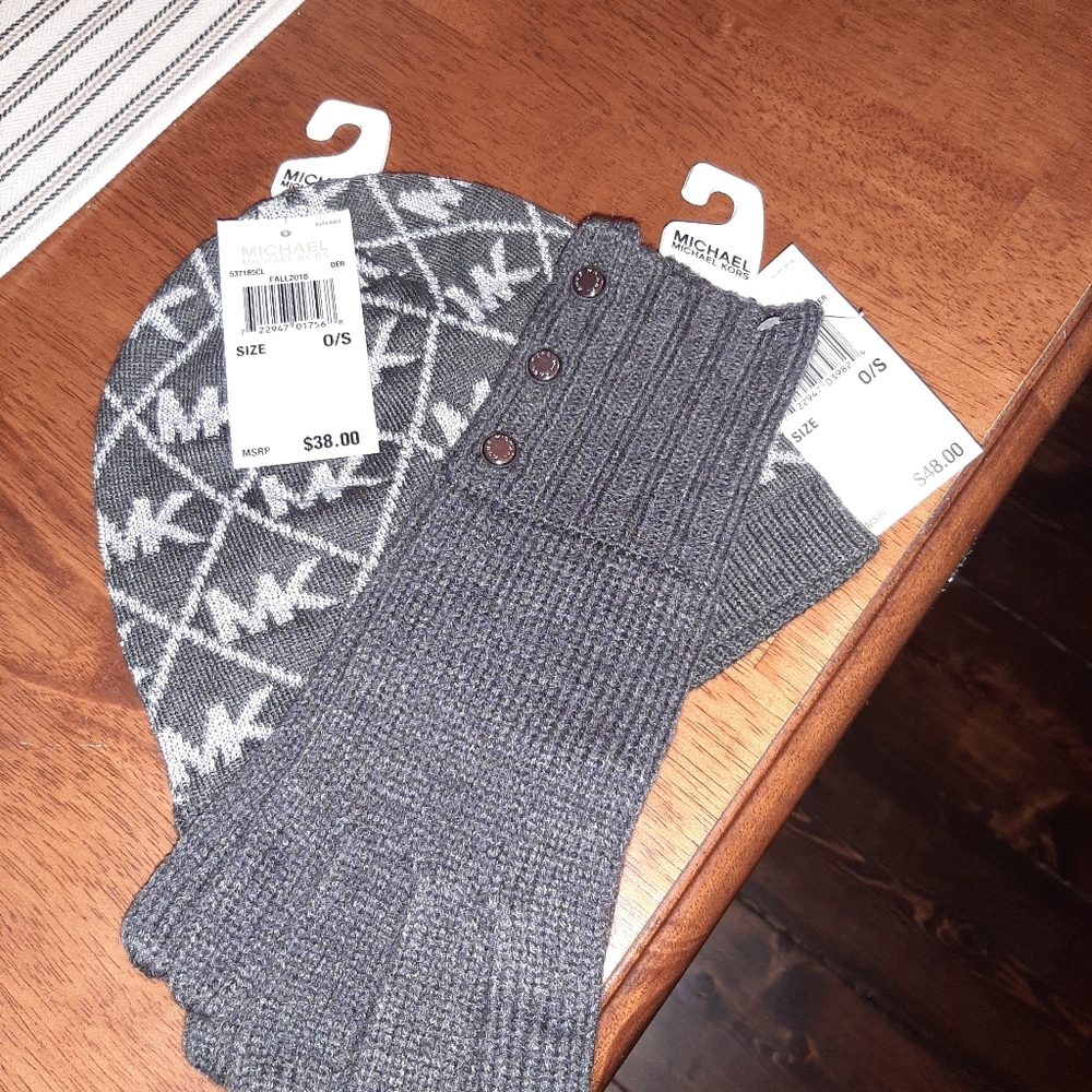 MK beanie and gloves